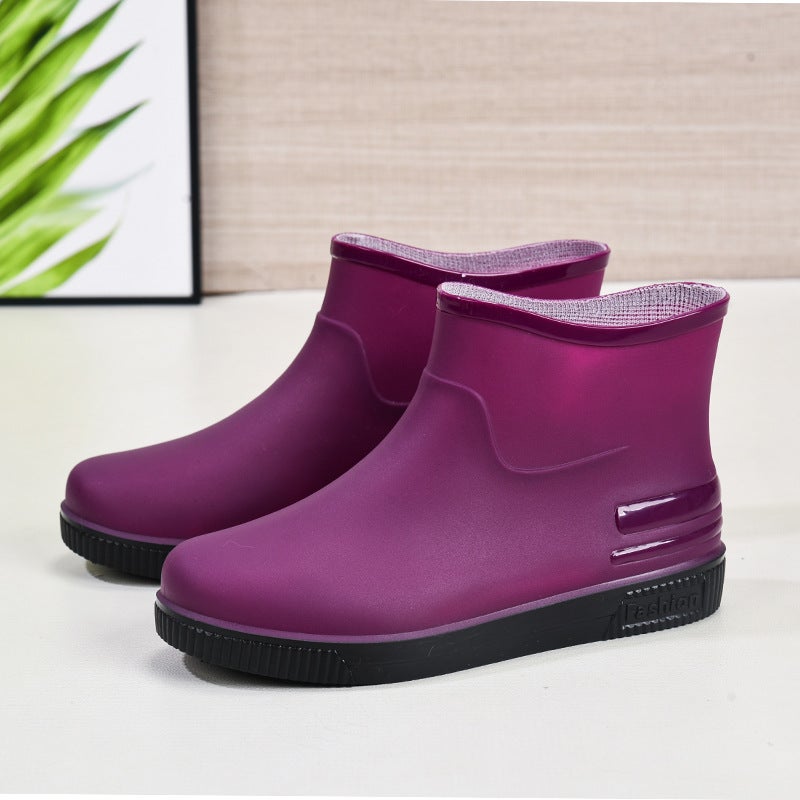 Cross-border Rain Boots Office fleece-lined Warm Rain Boots Womens Low-top Water Shoes Fashion Adult Water Boots Waterproof Wear-resistant Cover Shoes Purple - Image 1