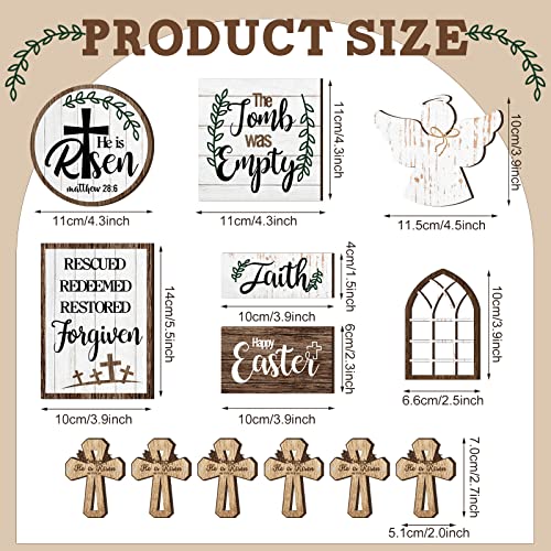 Chunful 13 Pcs Religious Easter Tiered Tray Decor Set Farmhouse Christian He Is Risen Tiered Tray Decoration Jesus Tomb Empty Cross Wooden Easter Decorations for Home Party Table Supplies - Image 3