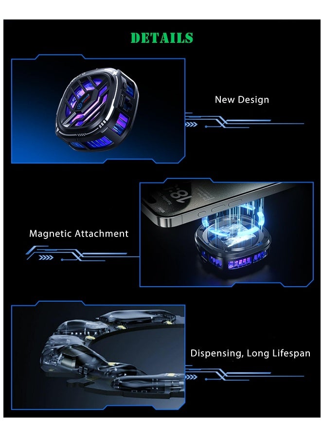 Loquat Magnetic Phone Cooler - Portable Lightweight RGB Mobile Phone Cooling Fan, Phone Radiator with Temperature Display for Mobile Gaming,Tiktok Live Streaming  - Image 1