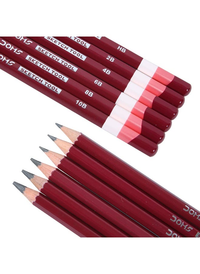 DOMS Drawing Pencils Hi-Precision Sketch Set – 6 Pencils (HB, 2B, 4B, 6B, 8B, 10B) with 1 Eraser – 172mm Length Each - Image 4