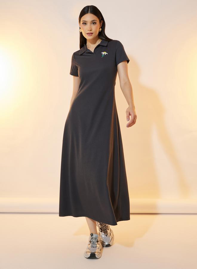 Take Two Daisy Embroidery Detail Polo T-Shirt Midi Dress - Image 1