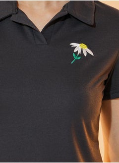 Take Two Daisy Embroidery Detail Polo T-Shirt Midi Dress  - Image 3
