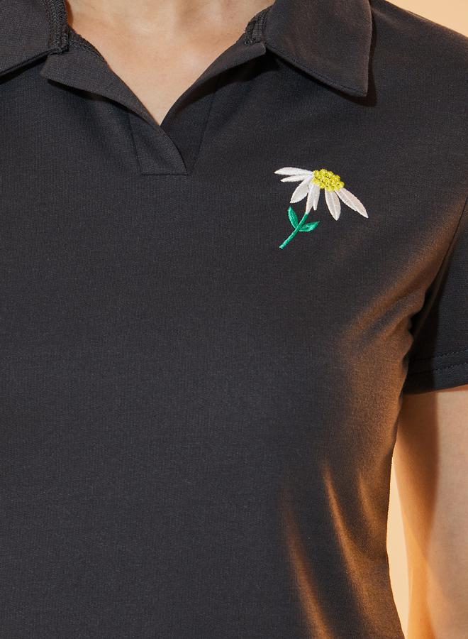 Take Two Daisy Embroidery Detail Polo T-Shirt Midi Dress - Image 3