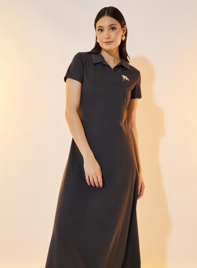 Take Two Daisy Embroidery Detail Polo T-Shirt Midi Dress - Image 5
