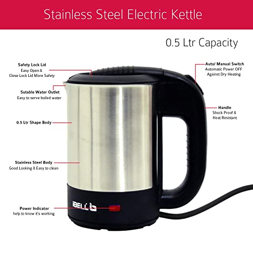 iBELL SEK105 Electric Kettle With Removable Lid, 0.5 Ltrs, 950W Highly Polished Stainless Steel (Silver) - Image 4