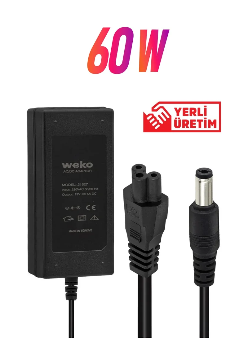 BYR Weko 12 Volt - 5 Ampere 5.5*2.5 Terminal Domestic Production Plastic Case Desktop Adapter