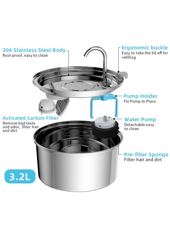 نافورة مياه للقطط سعة 3.2 لتر - موزع مياه أوتوماتيكي كبير السعة للحيوانات الأليفة مع مضخة هادئة ونظام ترشيح - Image 2