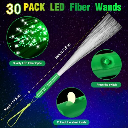 YOFOBU 30 PCS Green Fiber Optic Wands Glow Fiber Wands Bulk LED Light Up Wands with 3 Flashing Modes LED Flashing Sticks for Halloween Christmas St Patricks Day Easter Wedding Bridal Shower Birthday - Image 5
