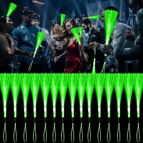 YOFOBU 30 PCS Green Fiber Optic Wands Glow Fiber Wands Bulk LED Light Up Wands with 3 Flashing Modes LED Flashing Sticks for Halloween Christmas St Patricks Day Easter Wedding Bridal Shower Birthday - Image 1