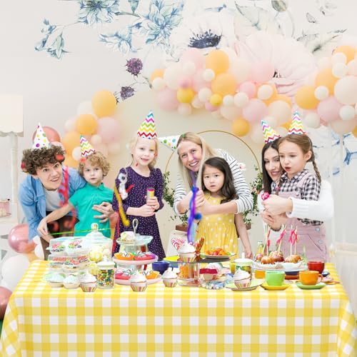 WNINK 6 Pack Light Yellow Gingham Rectangular Plastic Tablecloths, Yellow and White Checkered Disposable Table Covers 54" x 108" for Birthday, Wedding, Bridal Shower, Outdoor Picnic Camping Parties - Image 3
