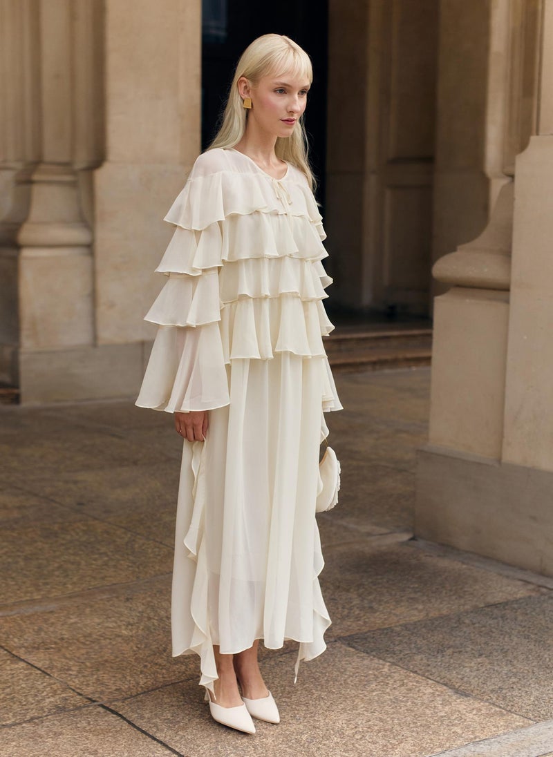 Lichi Airy maxi dress with ruffles on the bodice and matching ties - Image 4