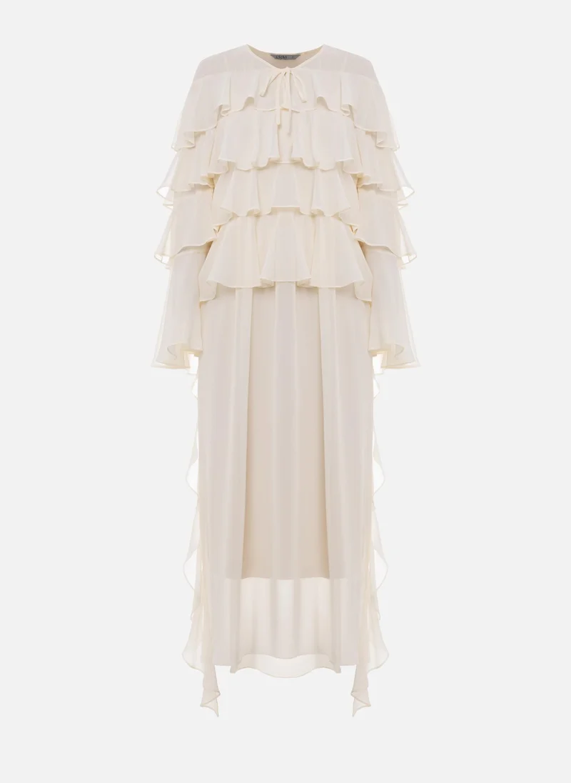 ليتشي فستان ماكسي متجدد الهواء مع كشكش على الصدر وربطات عنق متطابقة