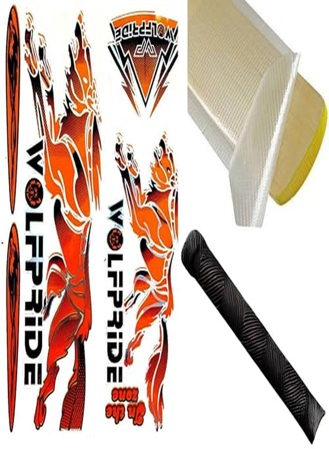 WOLF PRIDE Combo Offer (Cricket Bat Sticker, with Grip and Sheet) (Orange) - Image 2