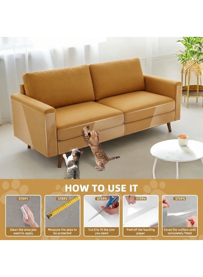 Anti Cat Dog Scratch Furniture Protector Clear Thickened Vinyl Tape 196.8"x17.7" Single Sided Sticky Flexible Claw Guard - Image 3