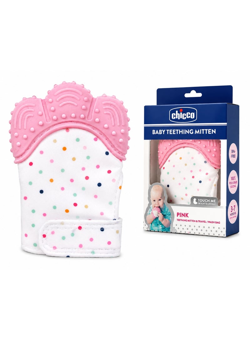CHICCO Silicone Baby Teething Glove with Adjustable Velcro Strap, Pink - Image 2