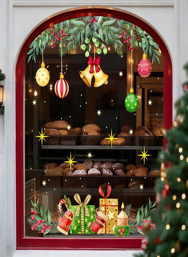 وولاين مجموعة ملصقات نوافذ عيد الميلاد من والين، 9 أوراق، بتصميم ألوان مائية لأوراق التوت البري وكرة عيد الميلاد، ملصقات زجاجية مزدوجة الجوانب قابلة لإعادة الاستخدام، مناسبة لتزيين المنزل والفصول الدراسية والمكاتب والحفلات - Image 1