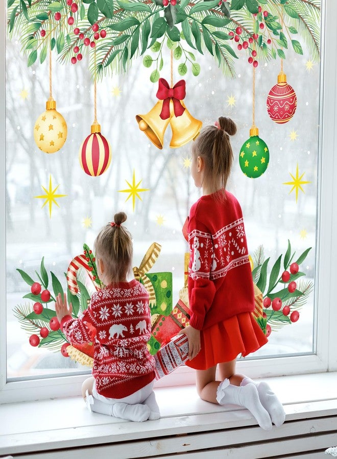 وولاين مجموعة ملصقات نوافذ عيد الميلاد من والين، 9 أوراق، بتصميم ألوان مائية لأوراق التوت البري وكرة عيد الميلاد، ملصقات زجاجية مزدوجة الجوانب قابلة لإعادة الاستخدام، مناسبة لتزيين المنزل والفصول الدراسية والمكاتب والحفلات - Image 3