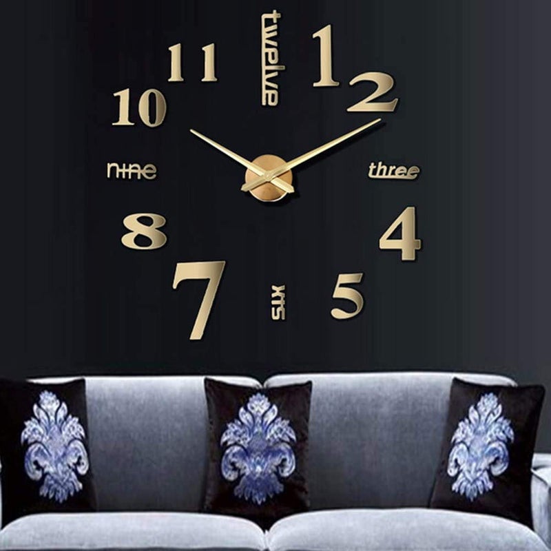 CUGBO DIY Wall Clock Modern Large 3D Wall Clock Mirror Stickers Home Office Decor,Gold - Image 1