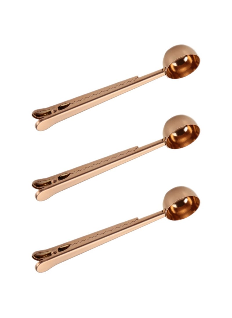 JINFANLI Stainless Steel Coffee Measuring Spoon with Clip – 2 - in - 1 Sealing Clamp for Coffee & Milk Powder (Titanium Gold, 3 Pcs)  - Image 1