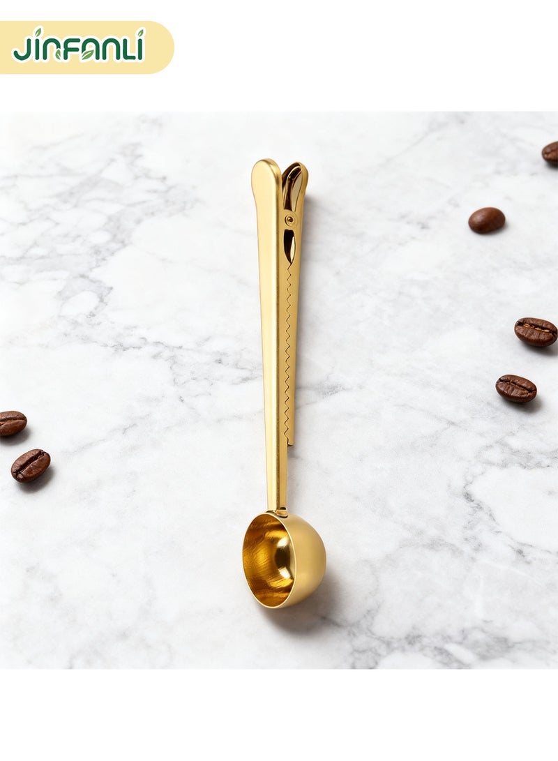JINFANLI Stainless Steel Coffee Measuring Spoon with Clip – 2 - in - 1 Sealing Clamp for Coffee & Milk Powder (Titanium Gold, 3 Pcs) - Image 5