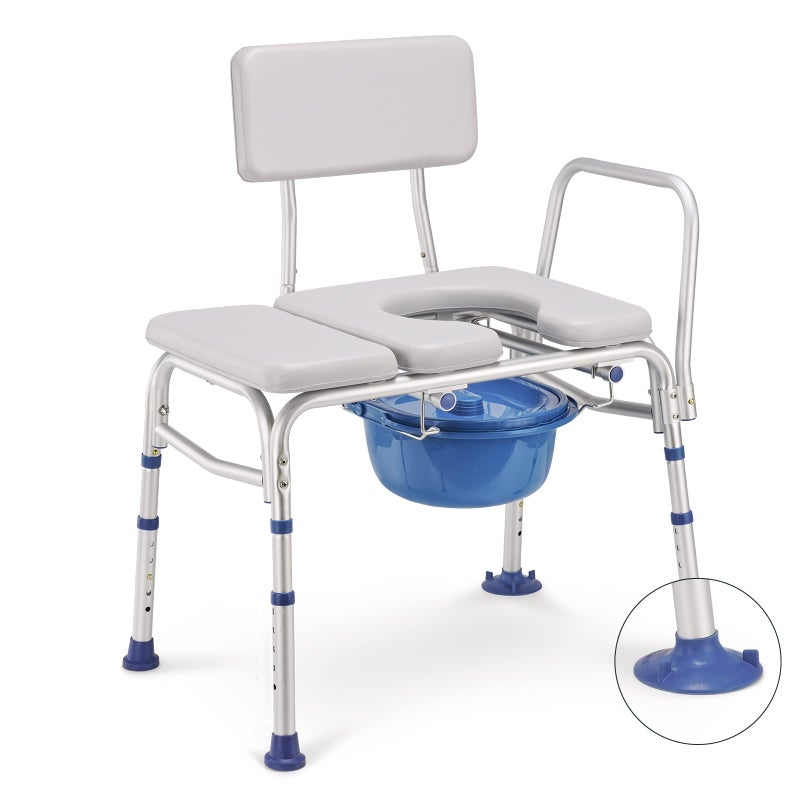 GreenChief GreenChief Bedside Commode Chair 500 LBS Padded Transfer Bench for Bathtub with Arms and Backrest Heavy Duty Tub Shower Chair Adjustable Bath Seat for Inside Shower for Elderly Disabled 