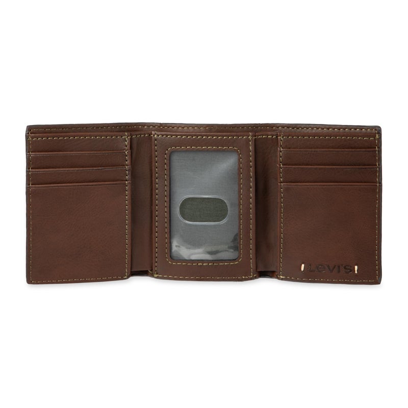 Levi's Men's Trifold Wallet-Sleek and Slim Includes Id Window and Credit Card Holder, Brown Stitch, One Size - Image 4