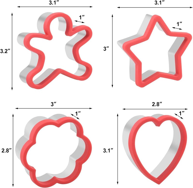 RIANZ Soft Grip Cookie Cutter Set of 4 - Ginger Bread Man, Heart, Star, and Flower Shapes - 3 Inch - Image 4