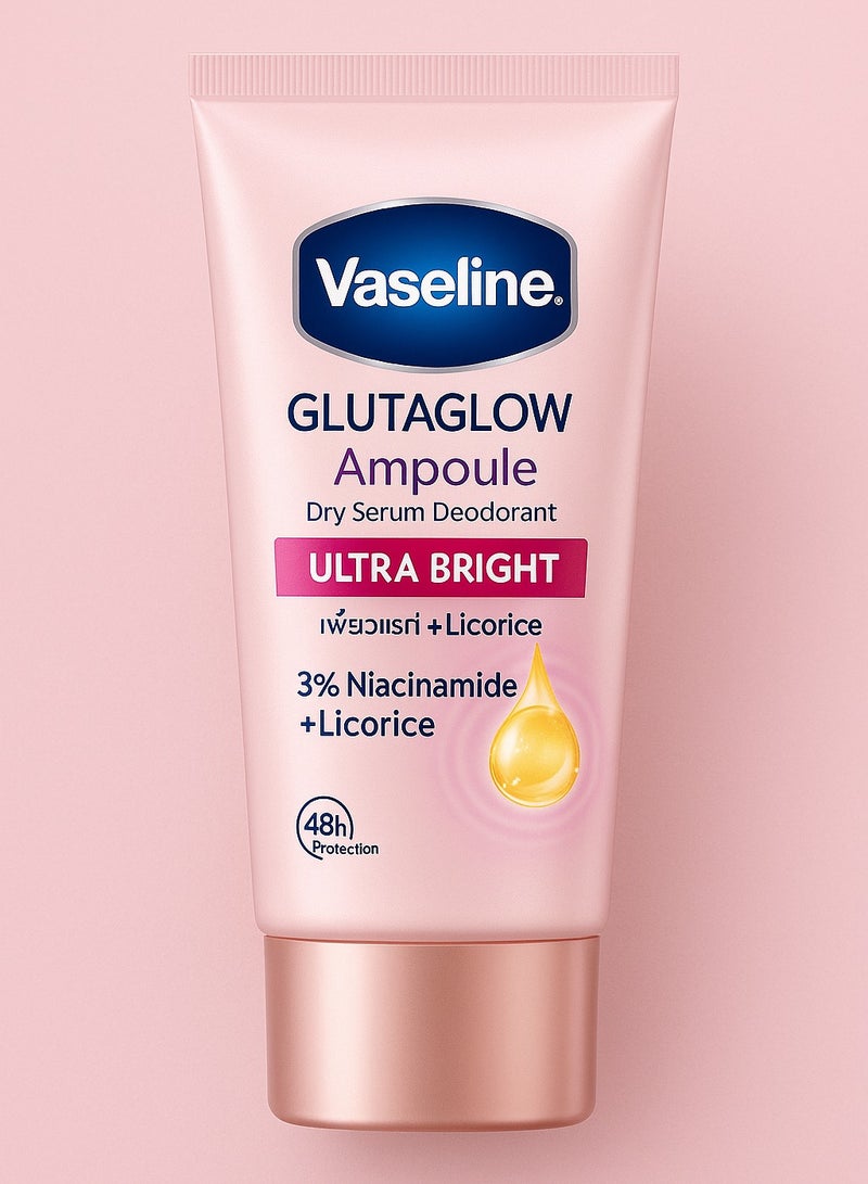 Vaseline GlutaGlow Ultra Bright Dry Serum Deodorant – 3% Niacinamide + Licorice Extract, 48H Underarm Brightening, 45ml