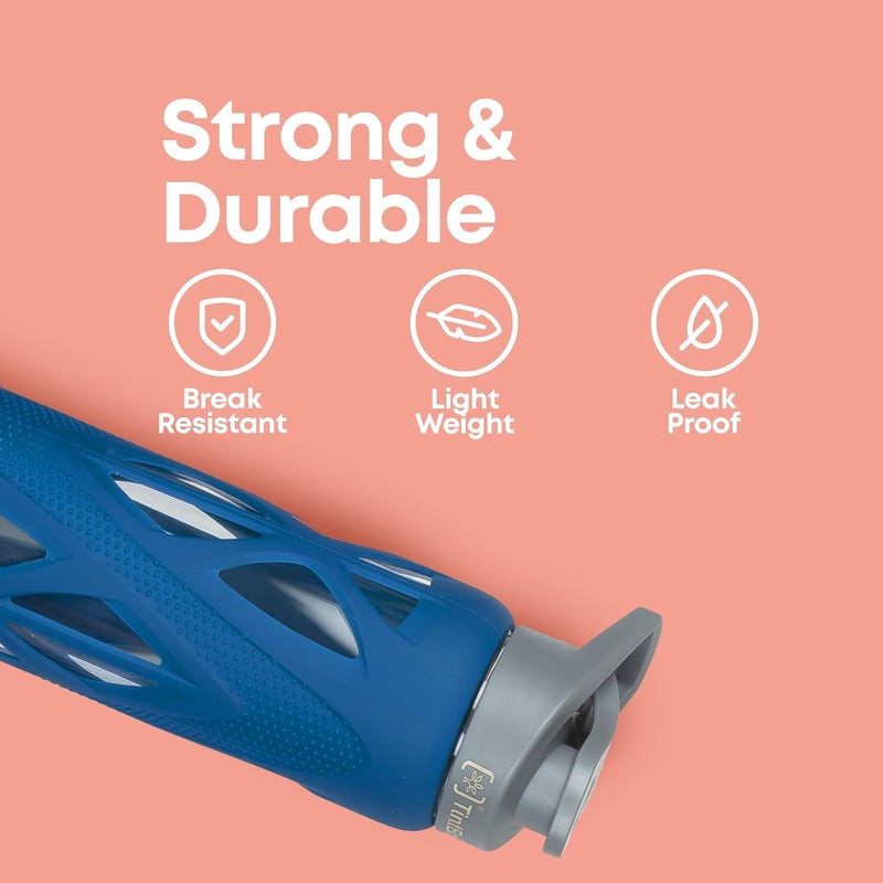 TintBox Borosilicate Glass Water Bottle with Silicone Sleeve | as seen on Shark Tank | perfect for Office, Home, Fridge, Gym, Travel | BPA Free | Power Blue | 750ml - Image 4