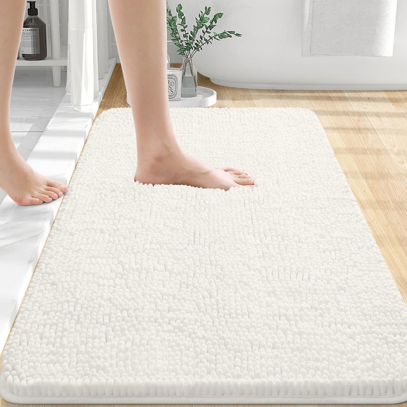 OLANLY Bathroom Rugs 36x24 Extra Soft Absorbent Chenille Bath Rugs Rubber Backing Quick Dry Machine Washable Bath Mats for Bathroom Floor Tub and Shower Home Decor Accessories Ivory