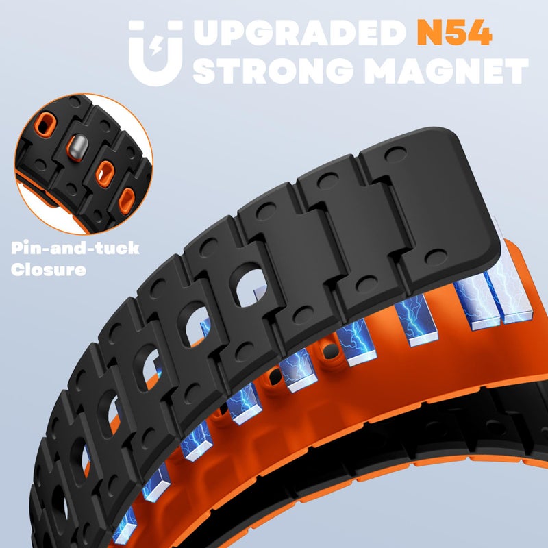 Bandletic Watchband Compatible with Apple Watch Ultra Band/Apple Watch Ultra 2 Band - Durable Silicone Magnetic Bands for iWatch Series 11 10 46mm, 9/8/7 45mm, SE3/6/5/4 44mm, 3/2/1 42mm, Black/Orange - Image 1