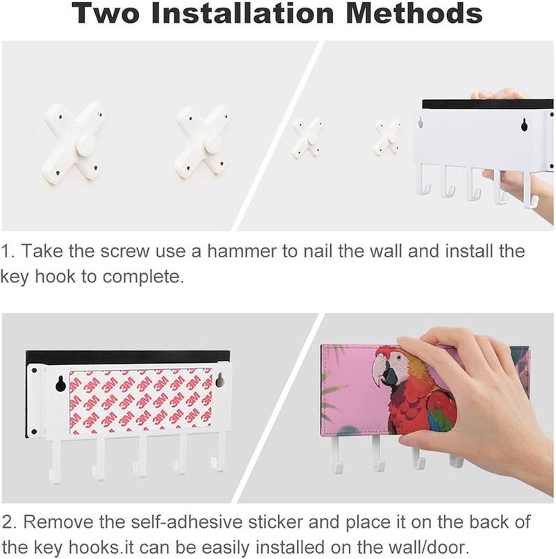 حامل مفاتيح جدار الببغاء قوس قزح 5 خطافات منظم مفاتيح من جلد البولي يوريثان تخزين المدخل هدية لبيت جديد - Image 4