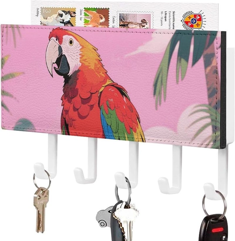 حامل مفاتيح جدار الببغاء قوس قزح 5 خطافات منظم مفاتيح من جلد البولي يوريثان تخزين المدخل هدية لبيت جديد - Image 2
