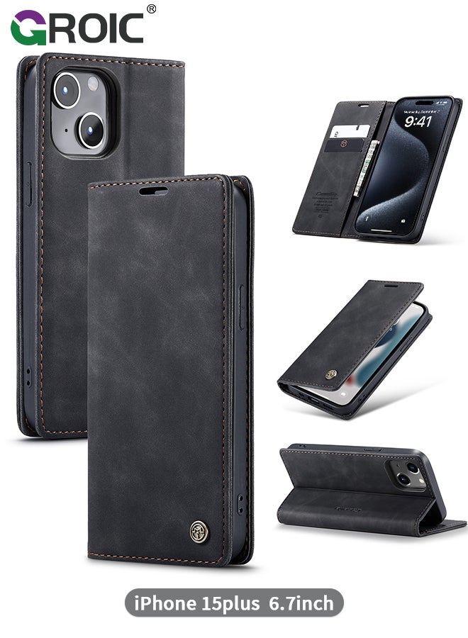 GROIC For iPhone 15 Plus Case, Luxury Leather Wallet Cover, Leather Wallet Case Classic Design with Card Slot and Magnetic Flip Flip Folding Case for iPhone 15 Plus 6.7 Inch  - Image 1