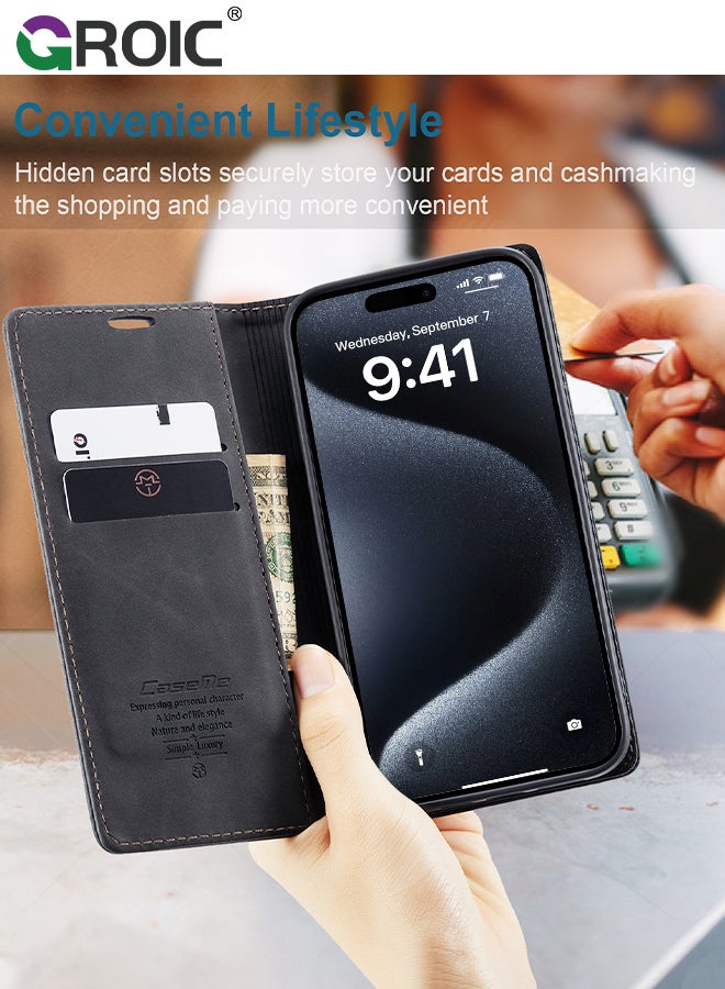 GROIC For iPhone 15 Plus Case, Luxury Leather Wallet Cover, Leather Wallet Case Classic Design with Card Slot and Magnetic Flip Flip Folding Case for iPhone 15 Plus 6.7 Inch  - Image 4
