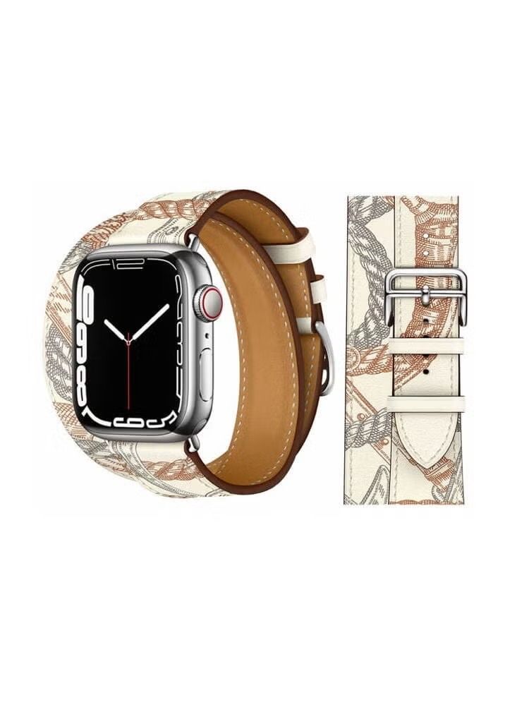 vesus Double Tour Leather Replacement Band For Apple Watch 41/40/38mm Series 7/6/5/4/SE