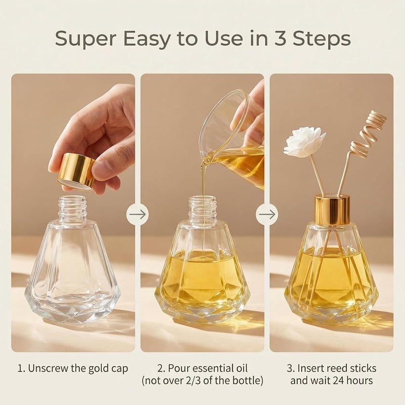 TOPWEL 2PCS 60ml/2oz Empty Refillable Clear Glass Diffuser Bottle Diffuser Jars Aromatherapy Storage Container Fragrance Accessories Use for DIY Replacement Reed Diffuser Sticks Decor - Image 3