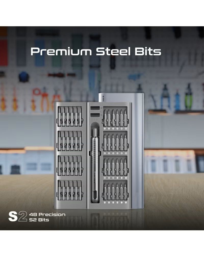 Promate Screwdriver Set, Premium 51-in-1 Aluminum Alloy Precision Screwdriver Kit with 48 S2 Steel Bits, Anodic Oxidation, Magnetic Storage Box, Pop-up Case and Durable Construction  - Image 1