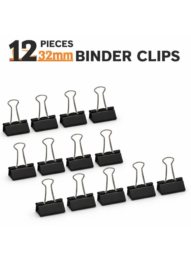 Fikriyah Binder Clips 32mm – Pack of 12 Heavy Duty Black Paper Clamps | Strong Metal Office Clips for Documents, School & Home Use - Image 2
