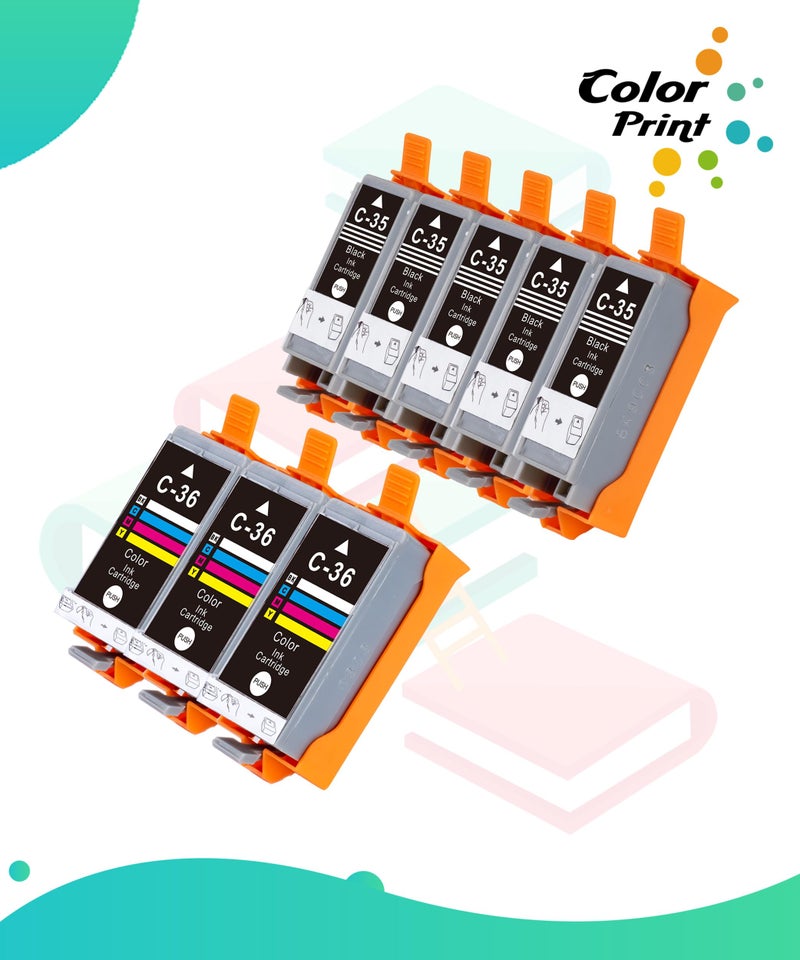 CP ColorPrint Compatible PGI35 CLI36 Ink Cartridge Replacement for Canon 35 36 PGI-35 CLI-36 for PIXMA iP100 iP110 IP100B Mini 320 TR150 Laser Printer (8-Pack, 5 Black, 3 Color) - Image 3