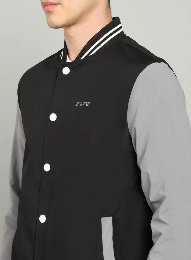 فورت كولينز Color Block Buttoned Varsity Jacket by Styli