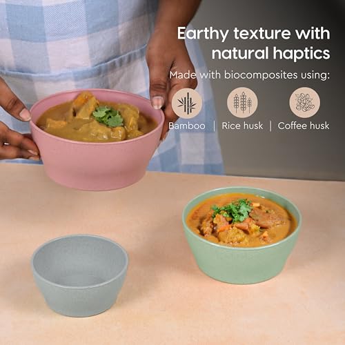 Eha Earth Friendly Elara Curry Bowls | 275 ml | Microwave Safe Bowl Set (Reheat) | Snack Bowl Made with Rice Husk Biocomposite| for Hot & Cold Serving Bowl Set | Set of 4 | Multicolor - Image 5