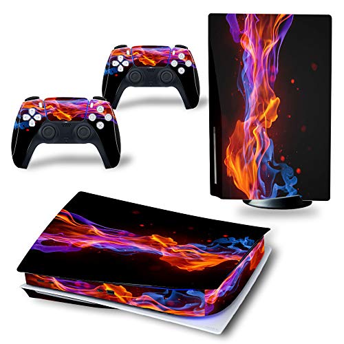 Oiokew Decal Skin for Ps5 Disk, Whole Body Vinyl Sticker Cover for PlayStation 5 Console and Controller(PS5 disc Edition, Yellow red fire) - Image 3