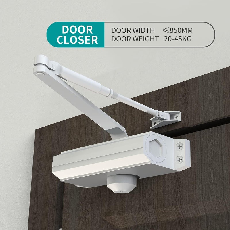 GEKRONE Automatic Door Closer Heavy Duty Fire Prevention Spring Hydraulic Aluminum Alloy Surface Mounted Residential Commerical Grade Door Closer Adjustable Speed Door Weights 55-99 Lbs Size1-White - Image 2