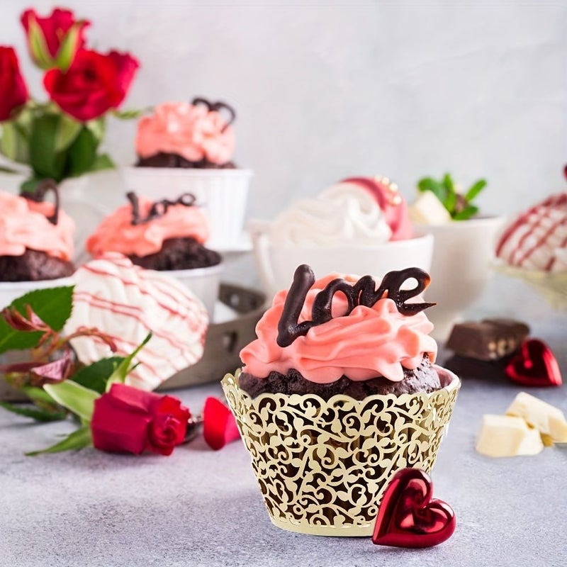 100 Pink Cupcake Wrappers Laser Cut Liners for Party Wedding Baking Decor - Image 2