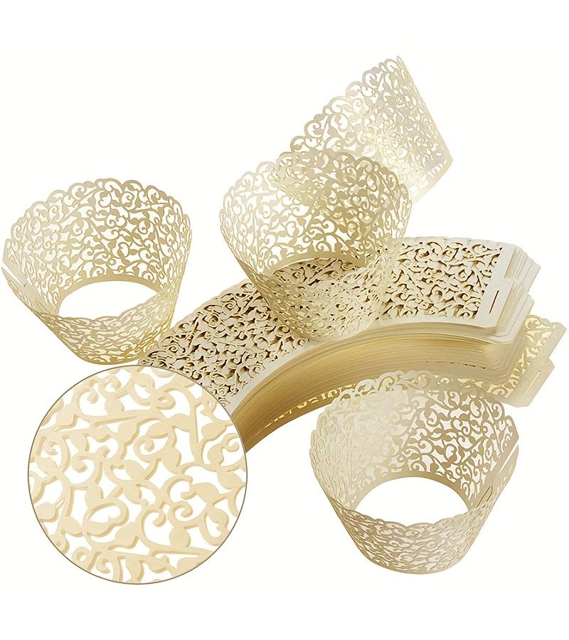 100 Pink Cupcake Wrappers Laser Cut Liners for Party Wedding Baking Decor - Image 4