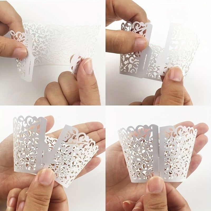 100 Pink Cupcake Wrappers Laser Cut Liners for Party Wedding Baking Decor - Image 5