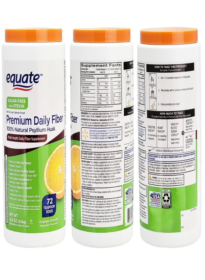 Healthy Surplus Equate Premium Daily Fiber Psyllium Husk Sugar-Free with Stevia 14 OZ Over 70 Teaspoon Doses - Orange Flavor and Vital Volumes Constipation Tips Card - Bundle - Image 2