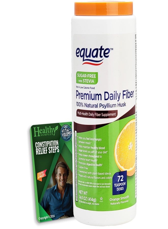 Healthy Surplus Equate Premium Daily Fiber Psyllium Husk Sugar-Free with Stevia 14 OZ Over 70 Teaspoon Doses - Orange Flavor and Vital Volumes Constipation Tips Card - Bundle - Image 1