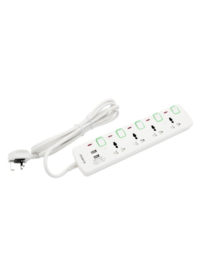 KHIND KHIND UNIVERSAL EXTENSION/TRAILING SOCKET 4WAY 5M WITH 2 USB SLOT FIRE RETARDANT BODY NEON INDICATOR MOLDED 13A PLUG 250V AC ES8143MU5M  - Image 2